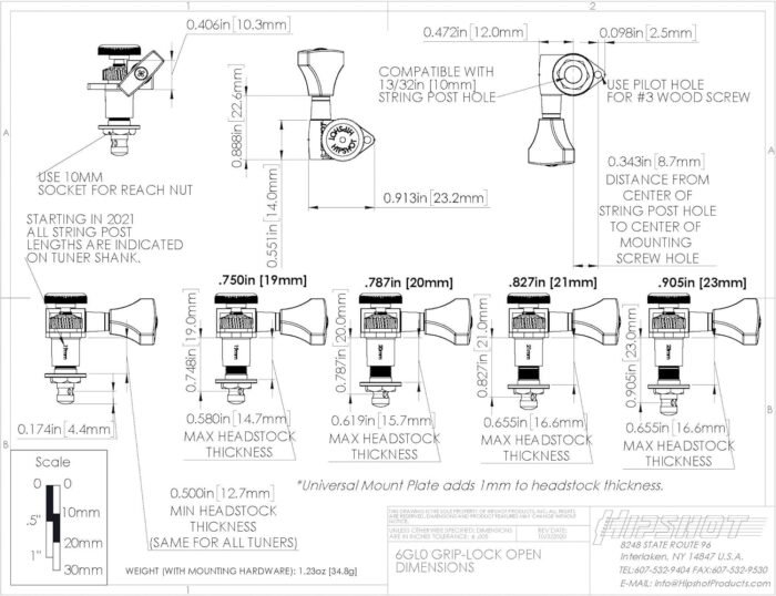 hipshot 6glo locking tuning gold details image