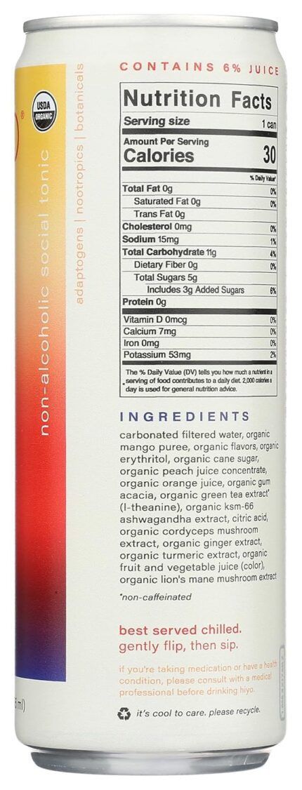 hiyo organic peach mango functional seltzer detail image
