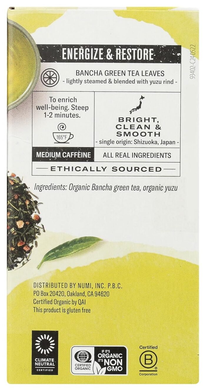 numi organic yuzu citrus green tea bags image
