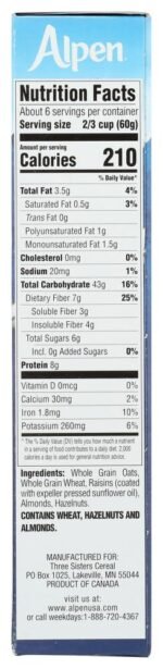 Alpen Muesli Cereal No Sugar Added, 3 Pack Nutrition Facts
