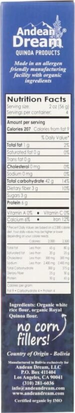 Andean Dream Quinoa Pasta Nutrition Facts