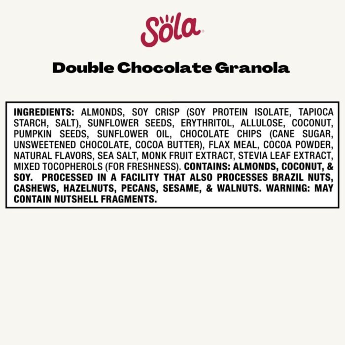 sola low carb keto granola double chocolate pack image