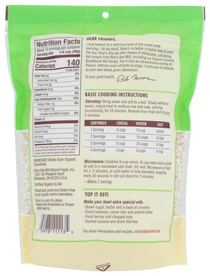 bob's red mill organic creamy buckwheat cereal nutrition facts