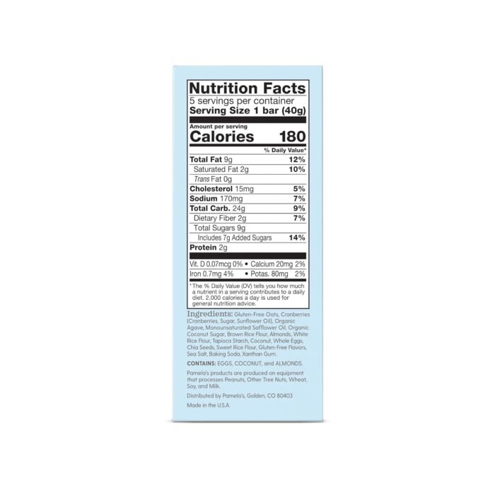 Pamela's Cranberry Almond Chewy Oat Bars Nutrition Facts