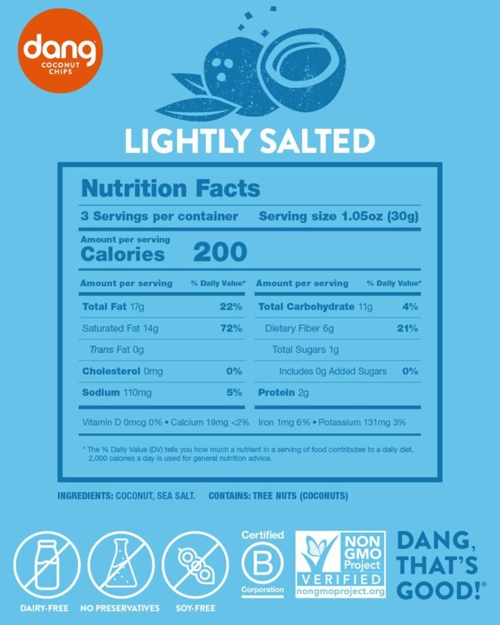 Dang Keto Toasted Coconut Chips, Lightly Salted Nutrition Facts