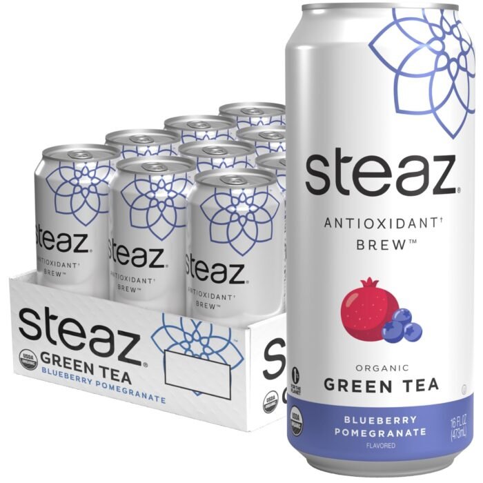 steaz organic green tea blueberry pomegranate can image