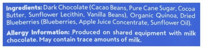 Undercover Dark Chocolate Blueberry Quinoa Snack Ingredients