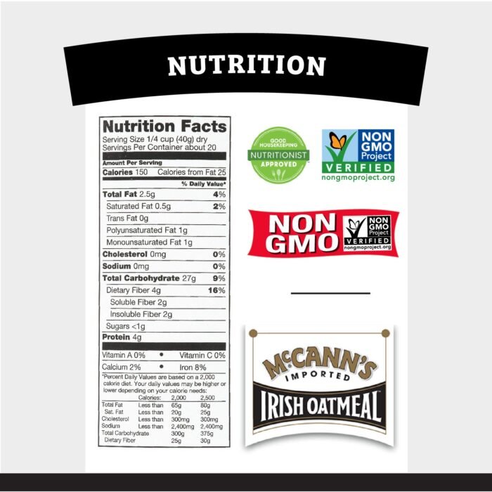 McCann's Irish Steel Cut Oatmeal Nutrition Facts