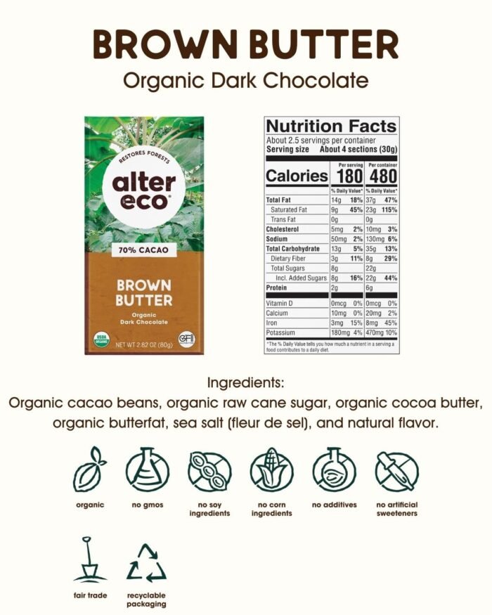 alter eco brown butter dark chocolate organic & fair trade pack image