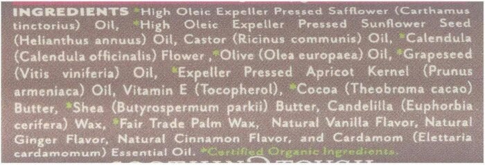 Soothing Touch Vegan Lip Balm, Vanilla Chai Ingredients