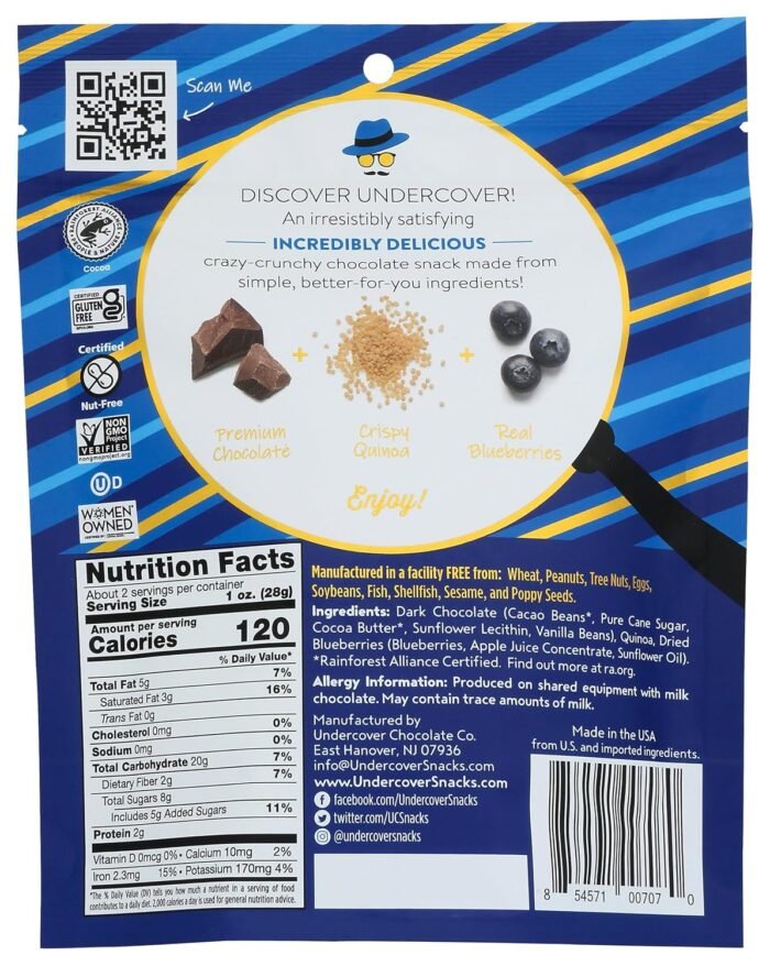 Undercover Dark Chocolate Blueberry Quinoa Snack Ingredients