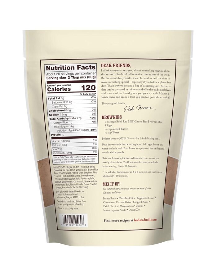 Bob’s Red Mill Brownie Mix, Gluten-Free Nutrition Facts