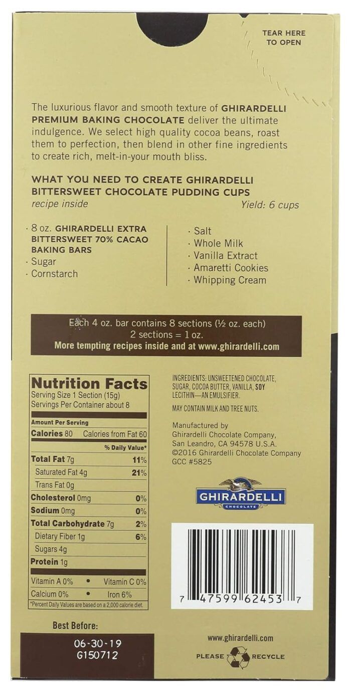 ghiradelli 70% cacao extra bittersweet chocolate pack image