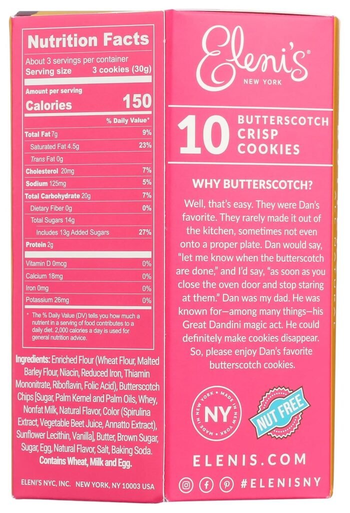 Eleni's New York Nut-Free Butterscotch Cookies, Nutrition Facts