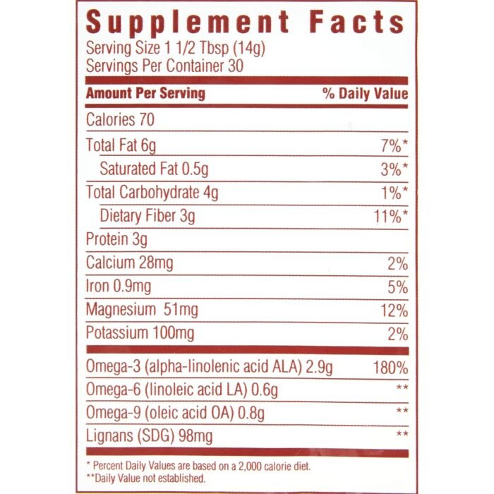 Spectrum Organic Whole Flaxseed Supplement Facts