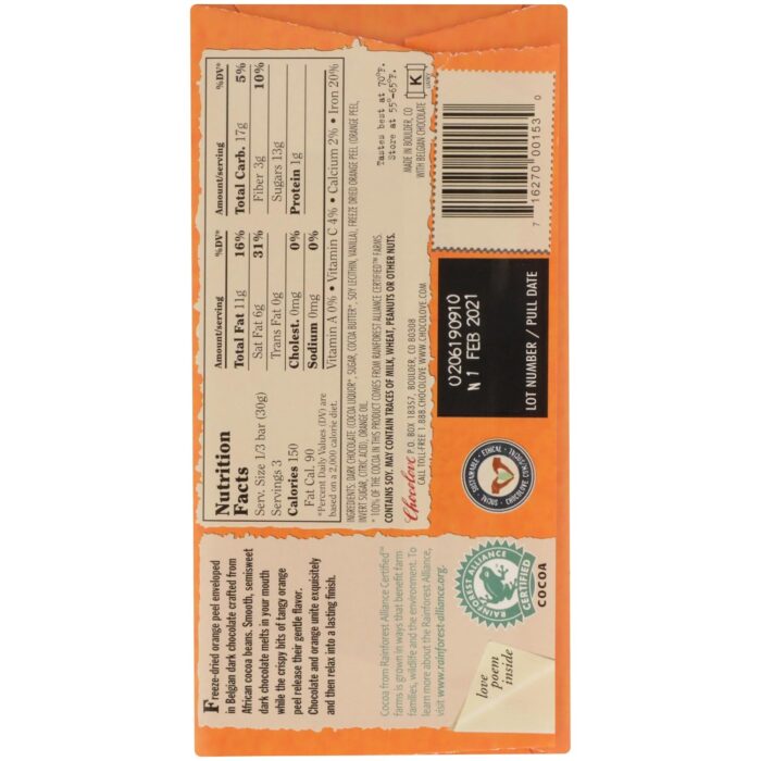 chocolove xoxox orange peel in dark chocolate image