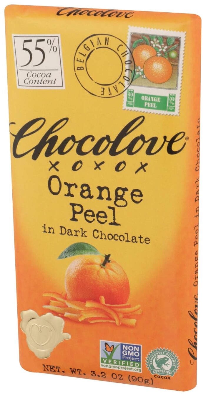 chocolove xoxox orange peel in dark chocolate image