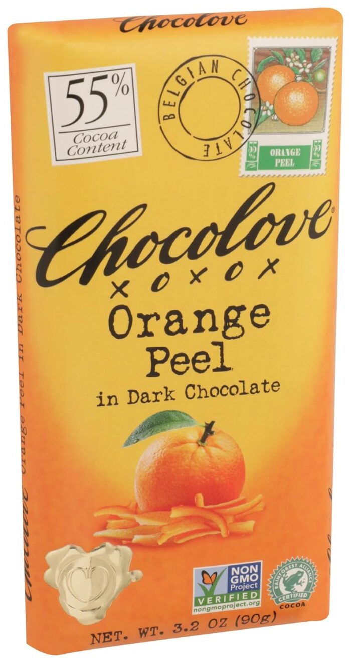 chocolove xoxox orange peel in dark chocolate image