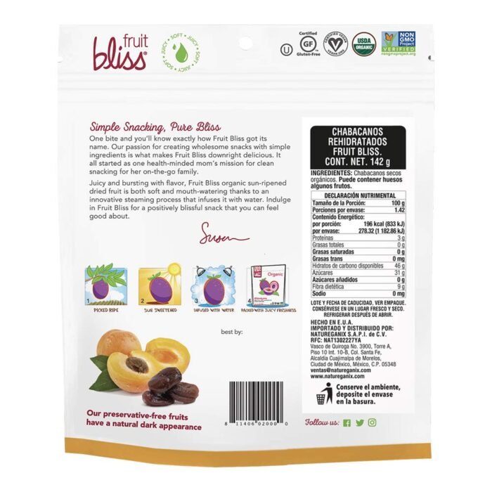 fruit bliss organic dried apricots fruit snacks pack