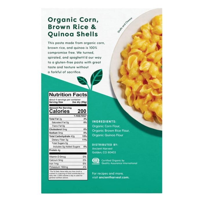 ancient havest gluten free pasta shells pack