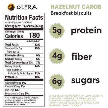 olyra organic breakfast biscuits hazelnut carob pack