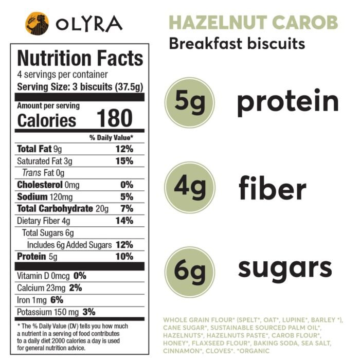 olyra organic breakfast biscuits hazelnut carob pack