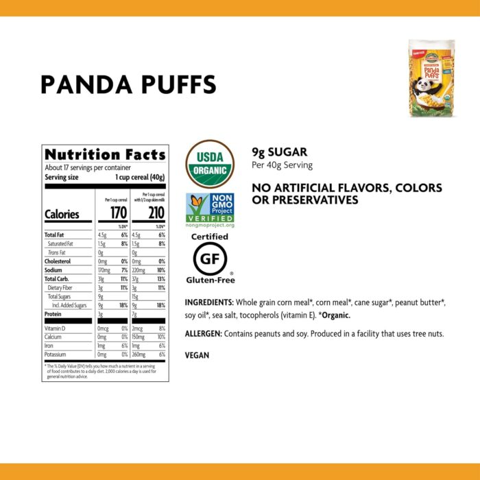 panda puffs organic peanut butter cereal