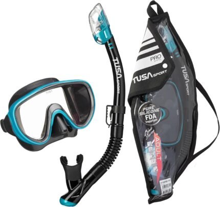 tusa sport mask and dry snorkel set black ocean green image