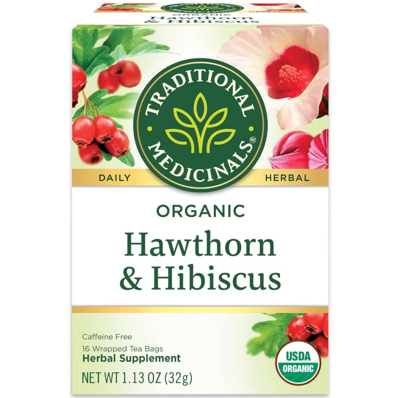 traditional medicinals hawthorn & hibiscus tea pack