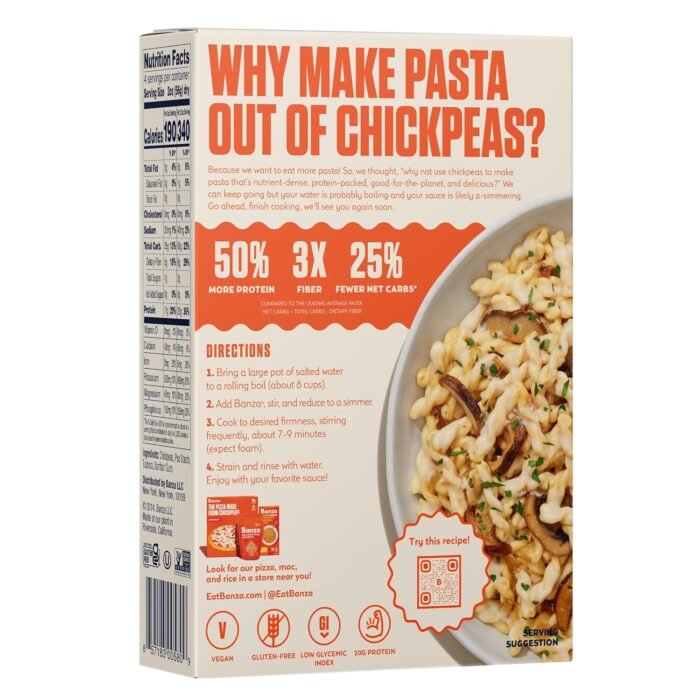 banza gemelli chickpea pasta pack