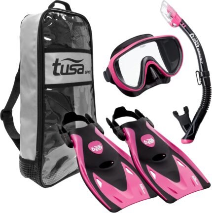 tusa sport mask and dry snorkel sel black fishtail blue image