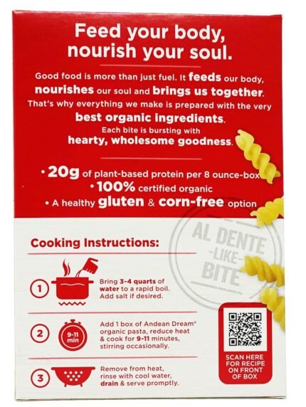 andean dream organic quinoa fusilli pasta pack