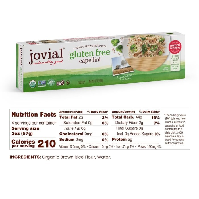 jovial whole grain brown rice capellini pasta pack