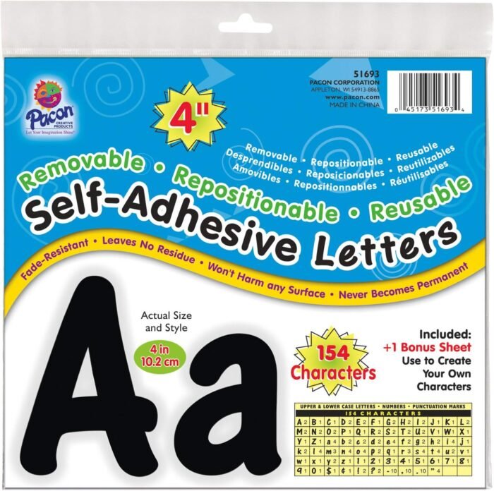 Pacon Self-Adhesive Letters, 4", Black