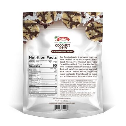 jennies organic coconut bites with cacao nibs pack image
