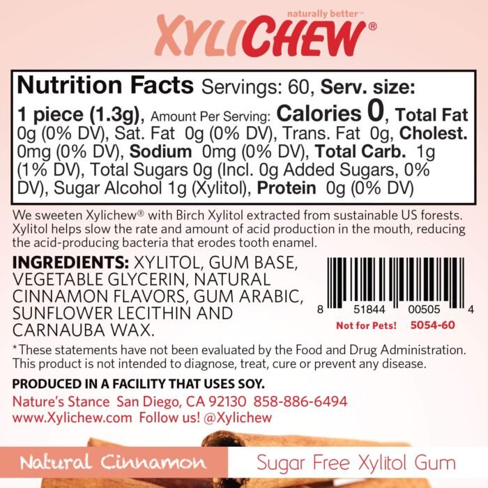 xylichew cinnamon gum 100% xylitol 60 ct