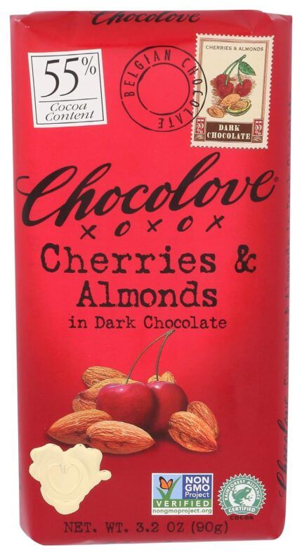 chocolove cherries and almonds in dark chocolat pack