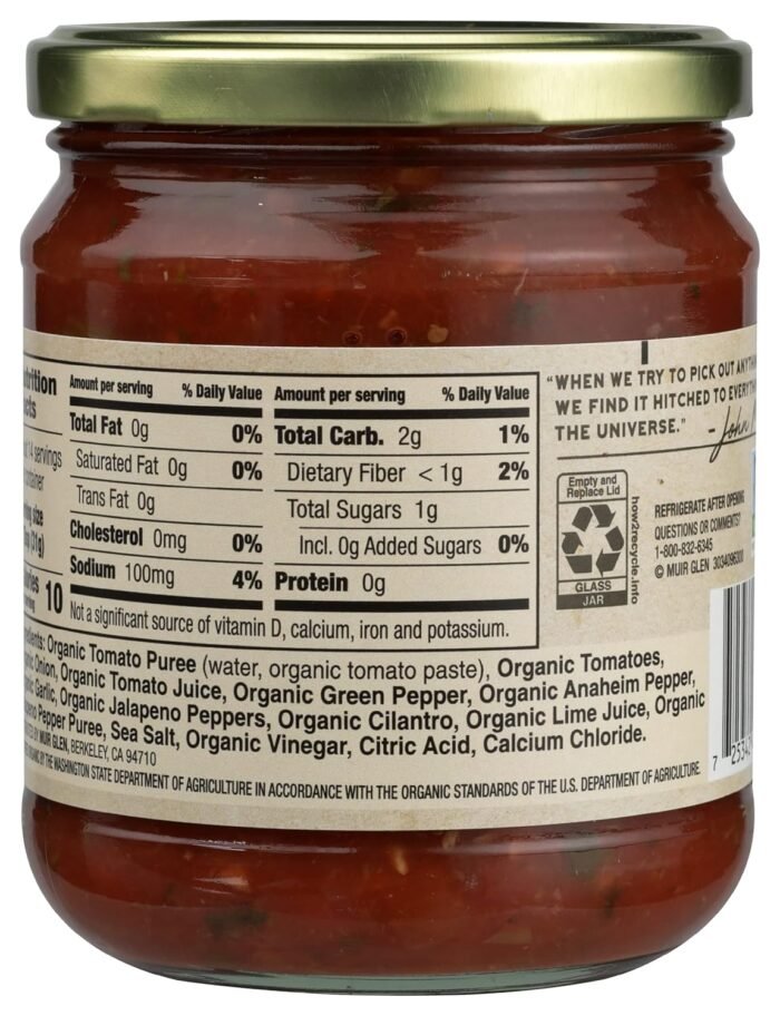 muir glen usda certified organic medium salsa