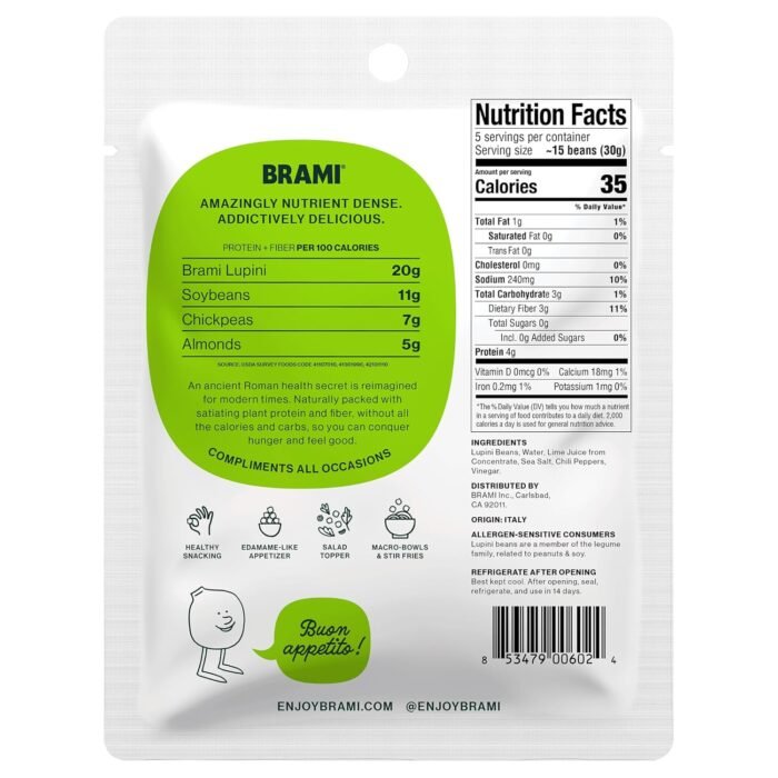 brami lupini beans snack chili & lime pack