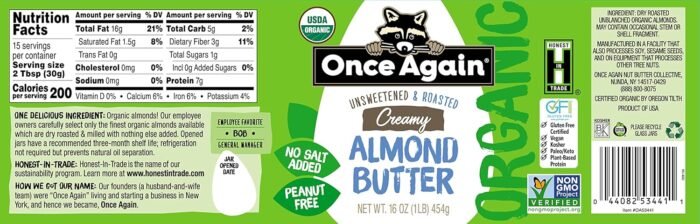 once again organic creamy almond butter