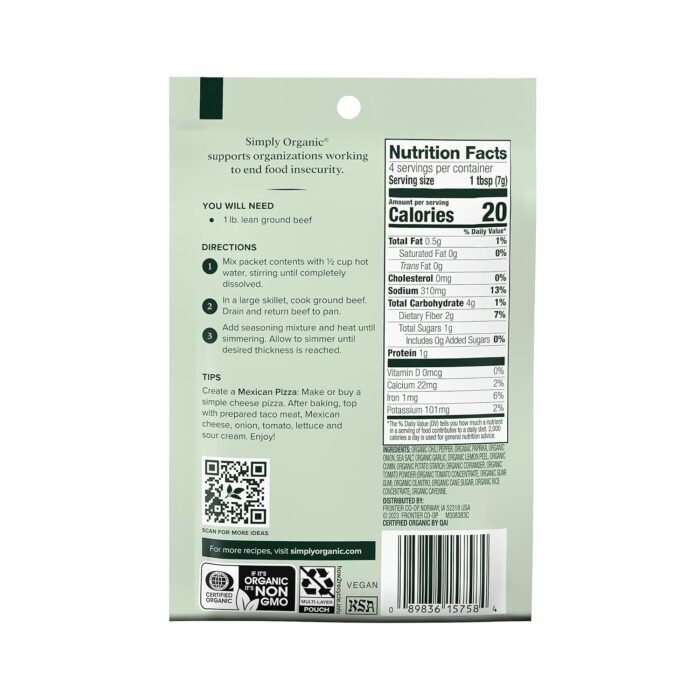 simply organic mild taco seasoning pack