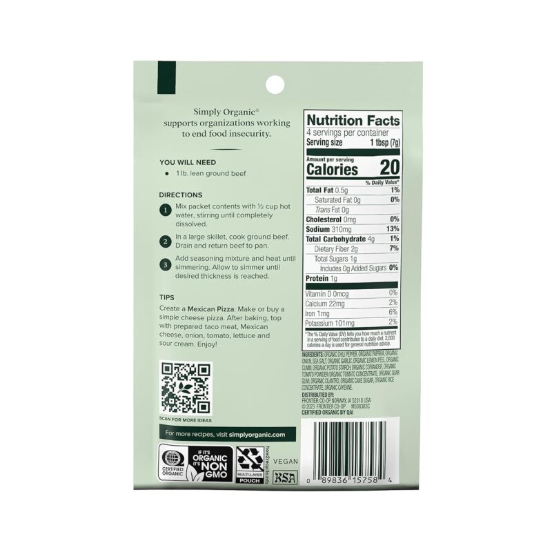 simply organic mild taco seasoning pack