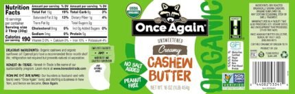 once again natural creamy cashew butter