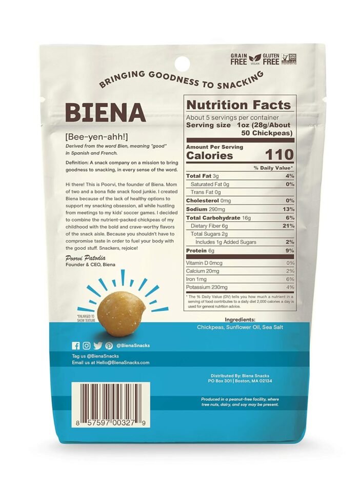 biena chickpea snacks sea salt pack image