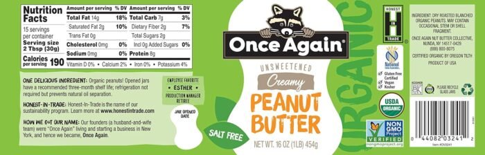 Once Again Organic Creamy Peanut Butter, Kosher