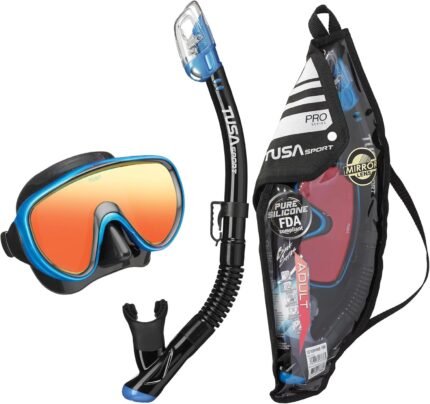 tusa sport mask & snorkel black blue mirrored lens