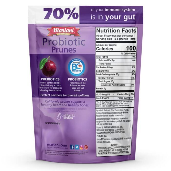 mariani probiotic pitted prunes pack