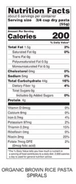 tinkyada organic brown rice spirals pasta
