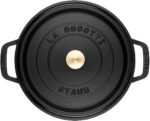 staub 9 qt round cast iron cocotte black mattle