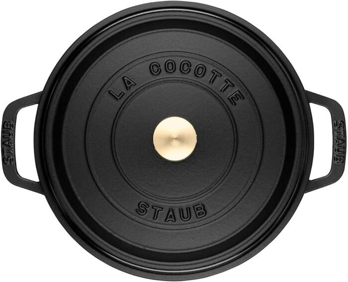 staub 9 qt round cast iron cocotte black mattle
